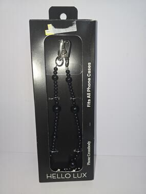 Hello Lux Black Beaded Phone Crossbody Fits all Phone Cases 51.2 Inch NEW s24